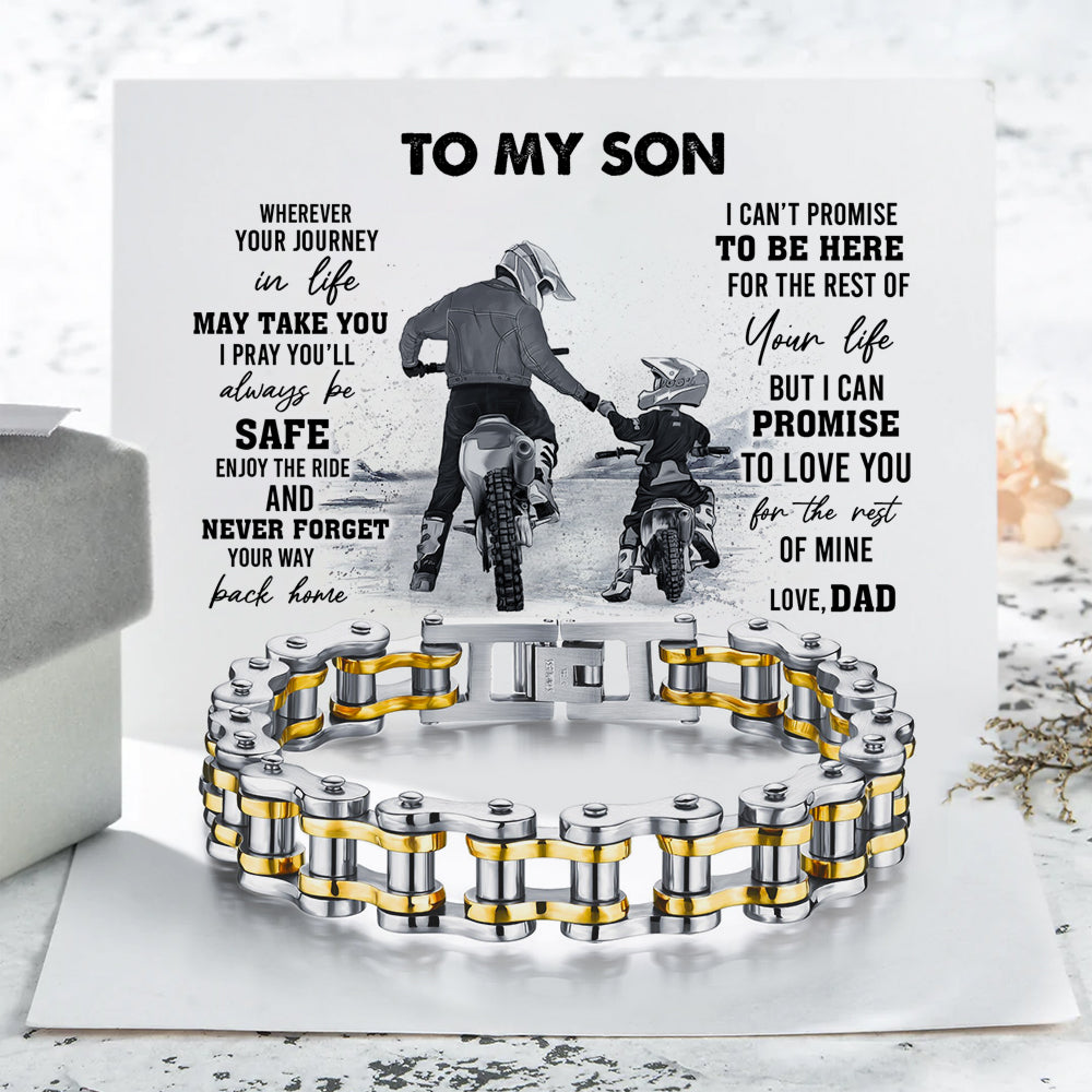 Biker Dad And Son, Enjoy The Ride Stainless Steel Chain Bracelet With Printable Digital Card To Son/Daughter