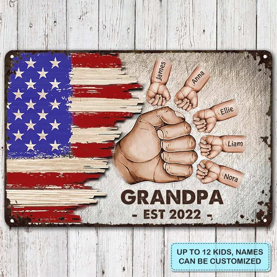 Personalized Metal Sign - Father's Day, Birthday Gift For Dad Grandpa Hand