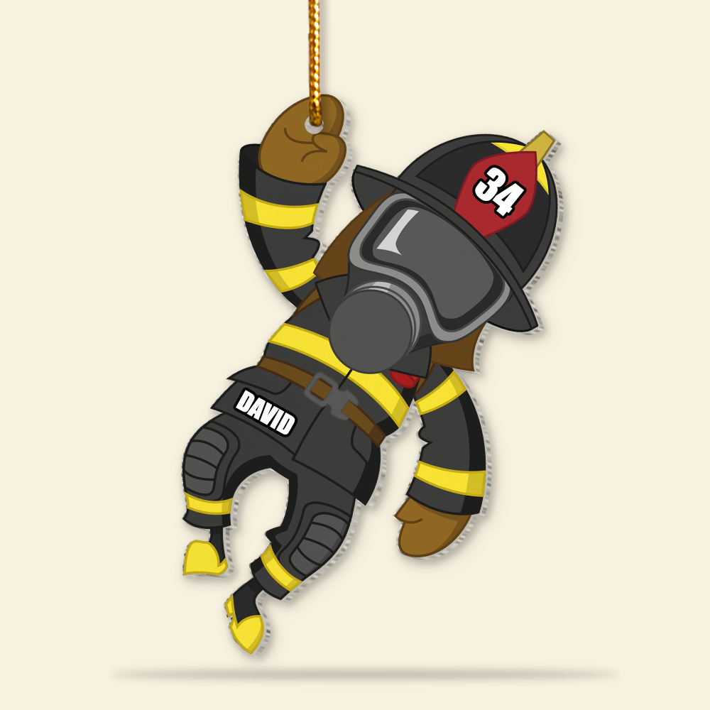 Firefighter Jumping, Personalized Firefighter Ornament