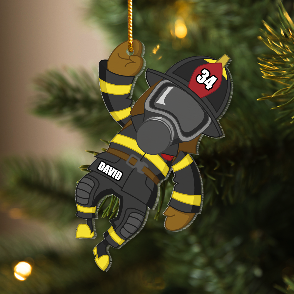 Firefighter Jumping, Personalized Firefighter Ornament