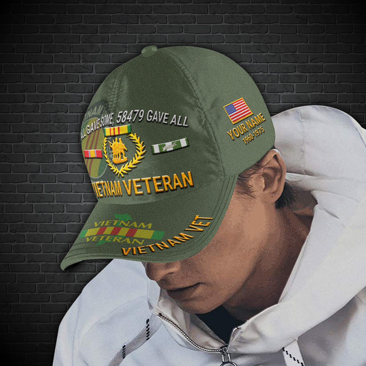 VietNam Veteran Cap Custom Name And Year, US Military Cap