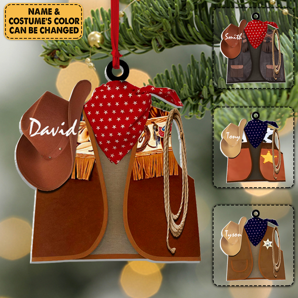 Personalized Cowboy Costume Cowboy Vest Hat Rope Bandana Ornament